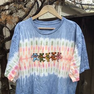 Retro Grateful Dead Dancing Bears Tie Dye Short Sleeve Shirt Blue Men’s Xxl